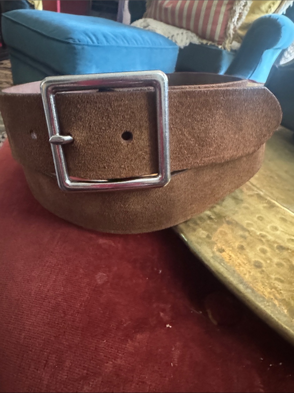 GAP Brown Suede Belt with Silver Rectangular Buckle